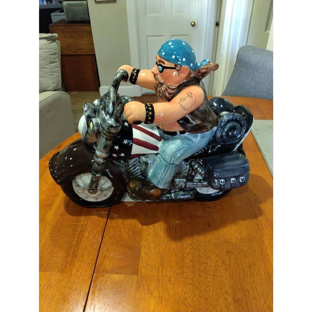 Flag Biker Cookie Jar by Popular Creations, Harley Davidson Gals and Guys!